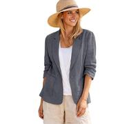 Mina Self 2024 Summer Linen Blazer Women 3/4 Stretchy Ruched Sleeve Fully Lined Lightweight Breathable Casual Work Jacket, 1-dark Grey, XXL