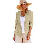 Mina Self 2024 Summer Linen Blazer Women 3/4 Stretchy Ruched Sleeve Fully Lined Lightweight Breathable Casual Work Jacket, 1-khaki, XXL