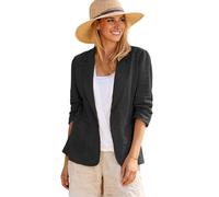 Mina Self 2024 Summer Linen Blazer Women 3/4 Stretchy Ruched Sleeve Fully Lined Lightweight Breathable Casual Work Jacket, 1-black, XL
