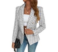 Mina Self 2025 Fall Tweed Blazers for Women Plaid Double-Breasted Petite Cardigan Jackets Cute Winter Coats with Pockets, White, XL
