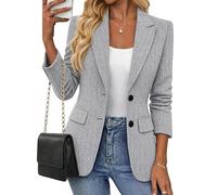 Mina Self 2025 Fall Winter Herringbone Blazer Women - Notched Lapel Open Front Business Casual Blazer with Pockets, 1-grey, M