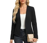 Mina Self 2025 Fall Women's Tweed Blazer Jacket - Collarless Open Front Fully Lined Elegant Fitted Fashion Casual Work Coat, Thin Stretchy Black, M