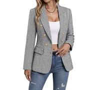 Mina Self 2025 Fall Women's Tweed Plaid Blazer Jacket - Fully Lined Fashion Business Casual Lapel Elegant Coat with Pockets, Herringbone/Black, M