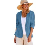Mina Self 2025 Spring Women's Linen Blazer Jacket 3/4 Stretchy Ruched Sleeve Fully-Lined Lightweight Casual Work Petite Suit, 1-navy Blue, M