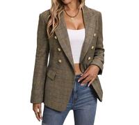 Mina Self 2025 Winter Women's Tweed Plaid Blazer Jacket - Warm Fully Lined Fashion Business Casual Elegant Coat with Pockets, Plaid/Khaki, XXL