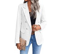 Mina Self 2025 Women's Spring Tweed Blazer Jacket Plaid Fully-Lined Fashion Business Casual Lapel Elegant Coat with Pockets, 1-tweed/White, XL