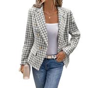 Mina Self 2025 Women's Spring Tweed Blazer Plaid Fashion Slim Fully-Lined Double-Breasted Casual Work Jacket with Pockets, Black, M