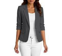 Mina Self 2025 Women's Summer Linen Blazer 3/4 Sleeve Lightweight Fully-Lined Slim Elegant Casual Work Jacket with Pockets, Dark/Grey, XXL