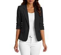 Mina Self 2025 Women's Summer Linen Blazer 3/4 Sleeve Lightweight Fully-Lined Slim Elegant Casual Work Jacket with Pockets, Black, M