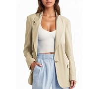 Mina Self 2025 Womens Summer Linen Blazer Jacket Lightweight One Button Trendy Casual Work Office Suit Jackets with Pockets, 1-beige, S