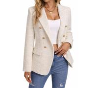 Mina Self 2026 Spring Women's Tweed Plaid Blazer Jacket - Fully Lined Fashion Business Casual Elegant Work Coat Pockets, 1-Tweed/Beige, M