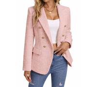 Mina Self 2026 Spring Women's Tweed Plaid Blazer Jacket - Fully Lined Fashion Business Casual Elegant Work Coat Pockets, 1-Tweed/Pink, L