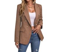 Mina Self 2026 Winter Women's Tweed Wool Blazer Jacket - Plaid Warm Fully Lined Fashion Business Casual Elegant Coat Pockets Brown L