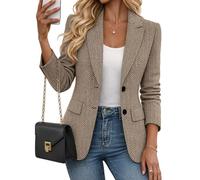 Mina Self 2026 Women's Spring Herringbone Tweed Blazer - Warm Fully Lined Notched-Lapel Plaid Work Office Jacket with Pockets, 1-khaki-brown, M