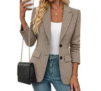 Mina Self 2026 Women's Spring Herringbone Tweed Blazer - Warm Fully Lined Notched-Lapel Plaid Work Office Jacket with Pockets, 1-Khaki-Brown, S