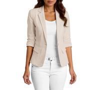 Mina Self 2026 Women's Spring Linen Blazer 3/4 Sleeve Lightweight Fully-Lined Slim Elegant Casual Work Jacket with Pockets, Beige, S