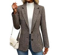 Mina Self 2026 Women's Tweed Houndstooth Blazer - Plaid Fully Lined Work Casual Office Jackets Suit with Pockets, Brown, M