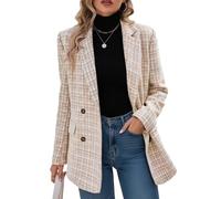 Mina Self Plaid Tweed Blazer Jacket for Women 2024 Fashion Elegant Open Front Casual Work Office Pocket Suit Coat(S-XXL), Plaid/Khaki, XL