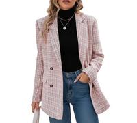 Mina Self Plaid Tweed Blazer Jacket for Women 2024 Fashion Elegant Open Front Casual Work Office Pocket Suit Coat(S-XXL), Plaid/Pink, L