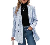 Mina Self Plaid Tweed Blazer Jacket for Women 2024 Fashion Elegant Open Front Casual Work Office Pocket Suit Coat(S-XXL), Plaid/Blue, M