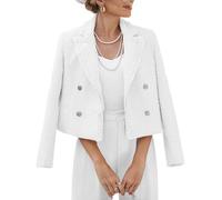 Mina Self Tweed Blazers Jackets for Women 2024 Spring Lapel Cropped Elegant Open Front Office Casual Blazer, White, S