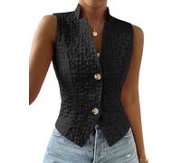 Mina Self Women's 2025 Summer Sleeveless Vest Blazer Lightweight Casual Fully-Lined Slim Work Fashion Petite Elegant Tops, Floral-black, L