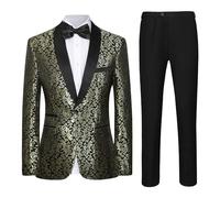 MINACARE Men's Slim Fit 2 Pieces Tuxedo Shawl Lapel Suits Paisley Jacket Pants Set for Wedding Prom Dinner Party, Black-gold, XXL