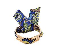MINACHI Blue & Yellow Fabric-Wrapped Cuff Bracelet, Wavy Metal Frame, Bold Pattern Scarf-Style Bracelet for Women
