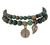 MINACHI Bohemian Beaded Bracelet Set, 2-Piece Layered, Turquoise Stone with Leaf Tree Charm, Gift for Women, Medium, Stone, no gemstone