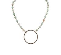 MINACHI Boho Beaded Necklace for Women, Blue Amazonite Bead Necklace with Bronze Circle Pendant, Hippie Vintage Bohemian Jewelry Lanyard, M, Stone, No Gemstone