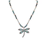 MINACHI Boho Dragonfly Necklace with Created Turquoise Pendant, Handmade Beaded Jewelry, Vintage Hippie Necklace for Women