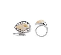 MINACHI Boho Shell Faux Pearl Trim Silver-Tone Wrap Statement Ring