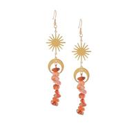 MINACHI Boho Sun and Moon Celestial Drop Earrings, Handmade Carnelian Stone Cascade Hippie Dangles Earrings For Women