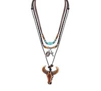 MINACHI Boho Western Layered Necklace for Women, Tribal Pendant with Beads and Braided Cord