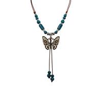 MINACHI Hippie Boho Colorful Ceramic Bead Butterfly Charm Pendant Y Necklace, Vintage Bohemian Statement Jewelry Gift for Women, 19.7 - 35.4 inches, Ceramic Zinc, No Gemstone