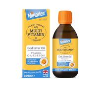 Minadex Multivitamin Liquid with Cod Liver Oil for Adults & Kids, Delicious Orange Flavour, Vitamins C, A, B2, B3, D, E & Omega-3, Boost Energy & Reduces Tiredness, Supports Immunity, 300ml