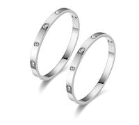 Minakeda Gold Bracelets for Women - 2Pcs 18K Gold Plated Love Cubic Zirconia Bangle Crystal Friendship Bracelet Jewelry, Silver