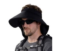 MINAKOLIFE Mens Wide Brim Sun Hat Detachable Neck Face Flap Adjustable Running Golf UV Protection Visor Hat, Black, M-L