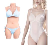 Minaky Plus Size 3-Point Silicone Bodysuit Silicone Breast Forms Realistic Breastplate with Catheter for Transgender Crossdresser