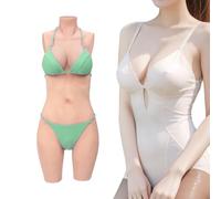Minaky Plus Size 5-Point Silicone Bodysuit Silicone Breast Forms Realistic Breastplate with Catheter for Transgender Crossdresser