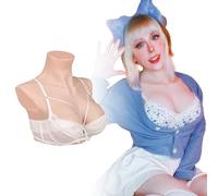 Minaky Silicone Breast Forms Realistic Breastplate B~G Cup Artificial Fake Breast for Crossdresser Transgender Cosplay - 9TH Generation,D Cup Cotton,Ivory White