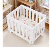 Minamzee 1:12 Dollhouse Baby Bed, 1 Set Wooden Miniature Dollhouse Crib with Bedding, Cradle Model Mini Doll Crib, Doll Pets Furniture Decorations Accessories