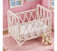 Minamzee 1:12 Dollhouse Crib, 1 Set Miniature Iron Bed with Bedding, Modern Cradle Model Mini Doll Crib Dollhouse Furniture Decorations Accessories