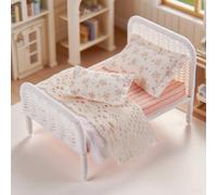Minamzee 1:12 Dollhouse Furniture Bed, 1 Set Miniature Fairy Pastoral Style White Rattan Bed with Removable Lace Bedding, Modemn Bedroom Furniture Accessories Set