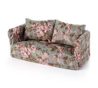 Minamzee 1:12 Dollhouse Wooden Couch Furniture Set, Fabric Removable Retro Double Sofa with Pillows. Antique Cottage-Style Miniature Dollhouse Furniture Accessories for Living Room(Green)