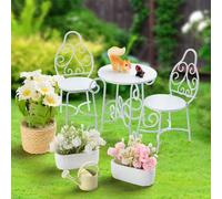 Minamzee 1/12 Scale Dollhouse Table Chair Sets, 9Pcs Metal Miniature Patio Sets, Dollhouse Fairy Garden Bistro Outdoor Furniture Accessories with Jasmine, Daisies, Squirrel and Kettle