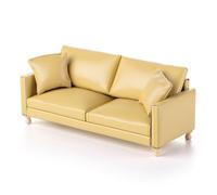 Minamzee1:12 Dollhouse Leather Couch, Miniature Modern Double Sofa with Pillows, Dollhouse Luxury Couch Furniture Accessories for Living Room Bedroom (Yellow)