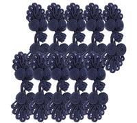 MINAOLULUS 10 Pairs Chinese Style Sewing Fasteners Button Loops for Cheongsam Clothes, Navy Blue Handmade Seven-Bead Knot Buttons for DIY Costume Craft and Fabric Closure