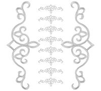 MINAOLULUS 10pcs Silver Floral Embroidery Iron Patches for Clothes Multi-use DIY Repair Decorative Appliques for Coats Pants Anti-wear Material
