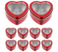 MINAOLULUS 10pcs Valentine’s Day Heart-shaped Tin Candy Boxes, Red Windowed 60x59x27mm Reusable Wedding Favor Sweet Packaging Containers for Party
